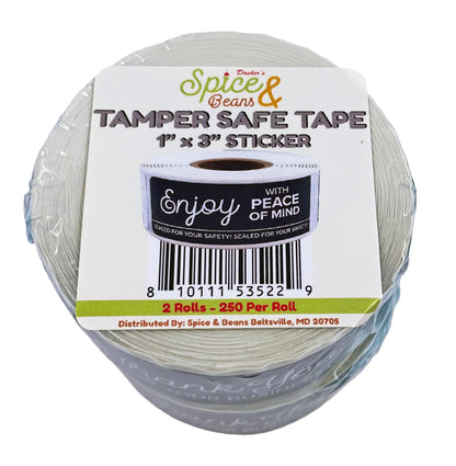 Tamper Safe Tape by Dasher's Spice & Beans | Tamper Evident Sealed for Freshness Labels | Adhesive Black Stickers 1 x 3 inches - 500 Count (Pack of 2/250ct Rolls)