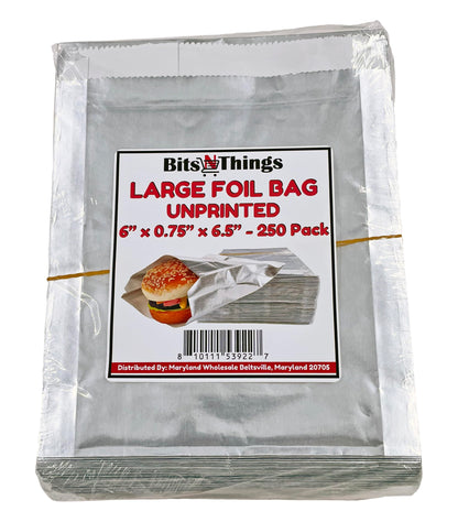 Bits N Things Large Foil Hamburger/Sandwich Bag 6" x 6.5" x 0.75" | Kosher, Insulated, & Grease Resistant Wrapper | 250 Count