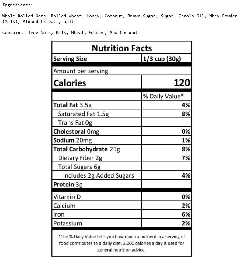 Granola Crisp By Dasher's Spice & Beans | Yogurt & Cereal Enhancer, Dessert Topping | Bulk 10 LB