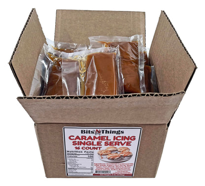 Bits N Things Caramel Icing 2 oz. Packet | Gluten Free & Kosher | Made in America | Dessert Topping & Decoration | 16 Count