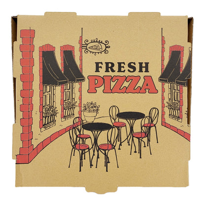 Bits N Things Corrugated B-Flute Pizza Box | 10 Count | (Kraft w/Design, 12" x 12" x 2")