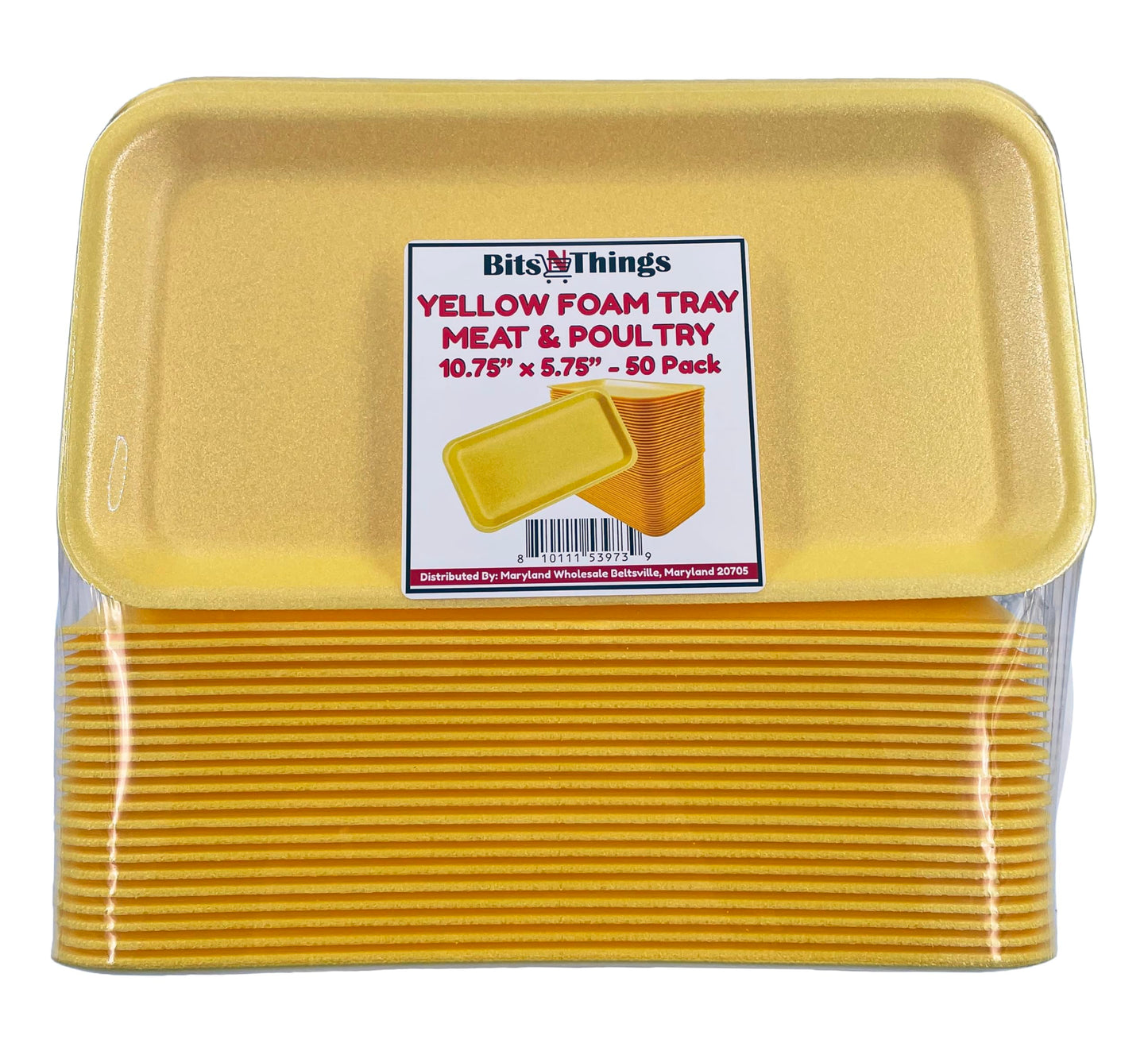 Bits N Things Foam Meat Trays | Disposable Standard Supermarket Meat Poultry Frozen Food Tray | Arts & Crafts | 50 Count (Yellow)