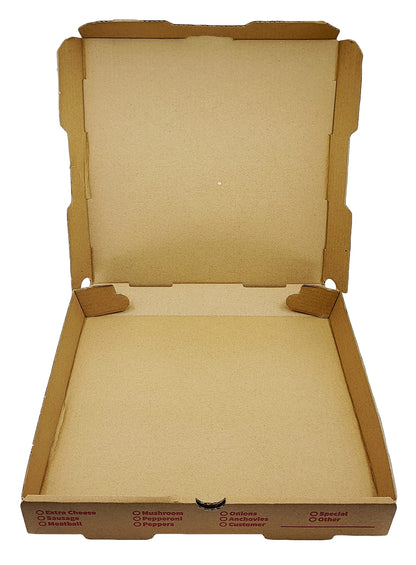 Bits N Things Corrugated B-Flute Pizza Box | 10 Count | (Kraft w/Design, 12" x 12" x 2")