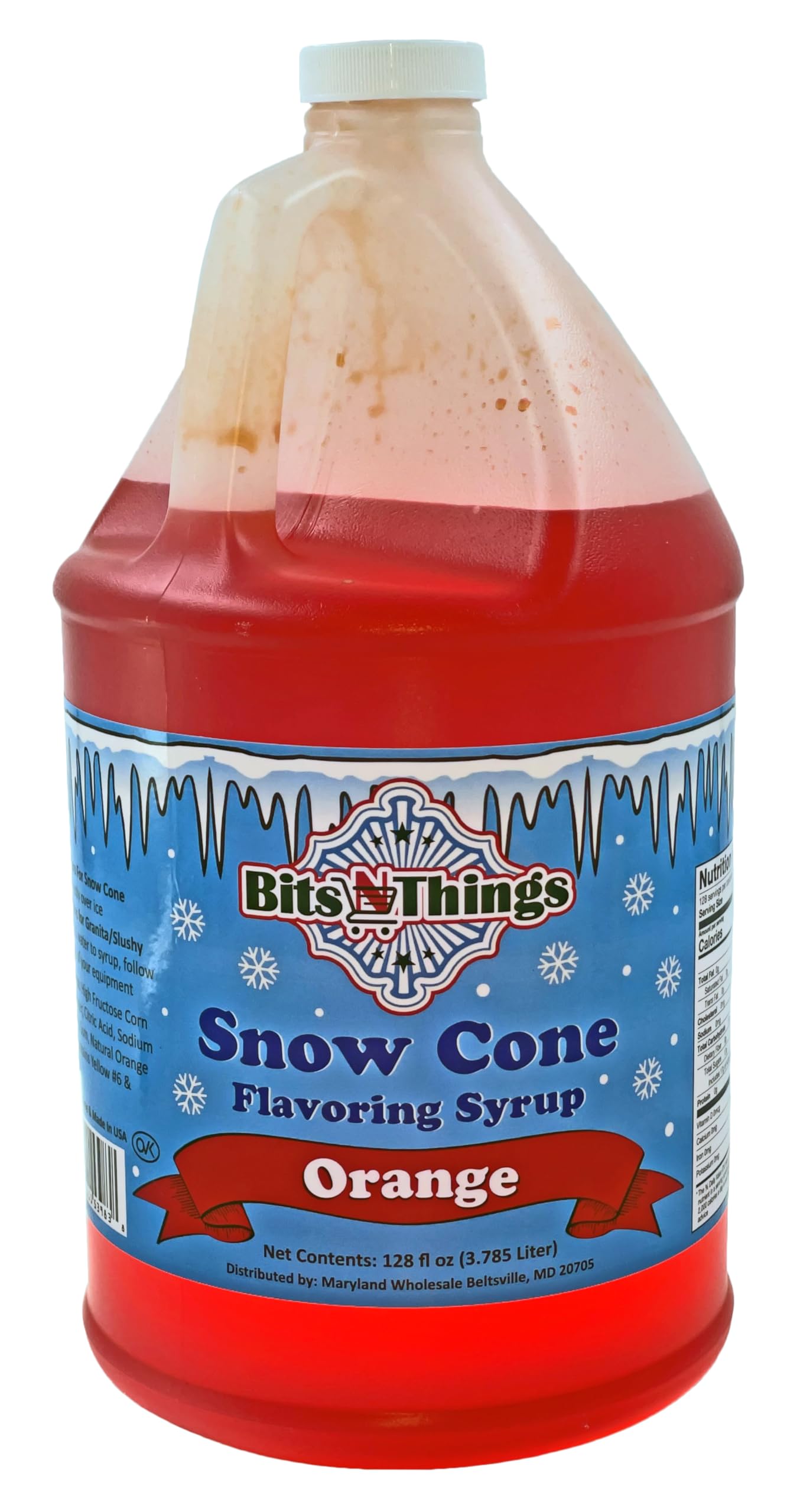 Bits N Things Orange Snow Cone Syrup | Slushy & Granita | Kosher | Made In America | 1 Gallon