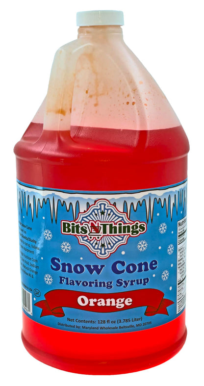 Bits N Things Orange Snow Cone Syrup | Slushy & Granita | Kosher | Made In America | 1 Gallon