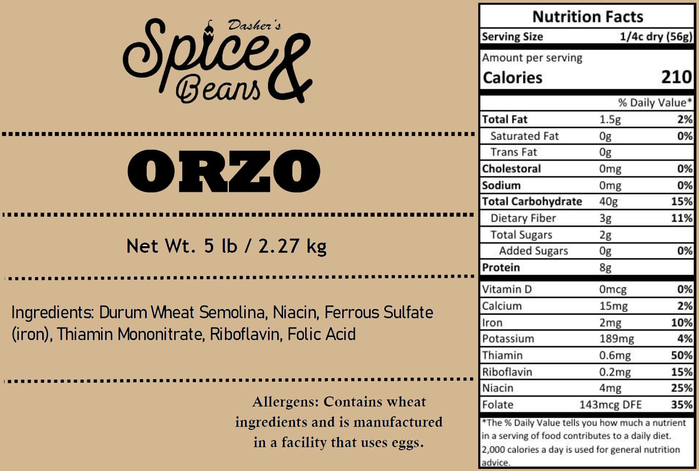 Pasta Noodles by Dasher's Spice & Beans | 100% Durum Semolina Flour |