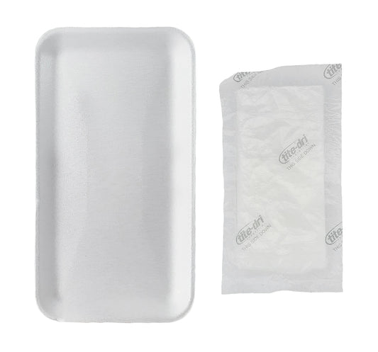 Bits N Things White Foam Trays with Absorbent Pads, Disposable Standard Supermarket Meat Poultry Frozen Food Trays - Pack of 20 (8.25" L x 5.75" W x 0.5" H)