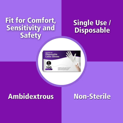 Bits N Things Latex Disposable Gloves, Comfortable, Powdered, 100 per Box (Extra Large), White