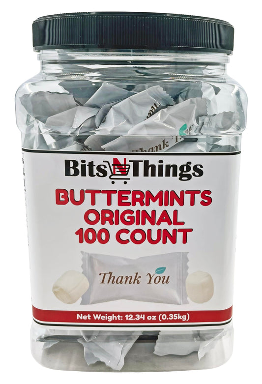 Bits N Things Thank You Buttermints, Individually Wrapped Soft Mint Candies - Pack of 100 (Buttermint)