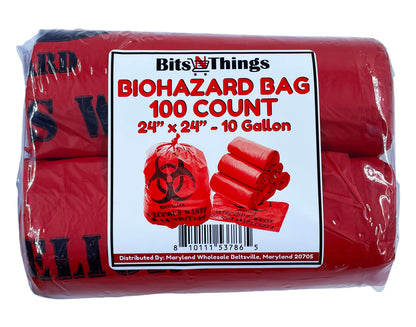 Bits N Things Red Isolation Infectious Waste Bag/Biohazard Bag High Density 12 Microns - 24"" x 24"" (10 Gallon) - 100 Count