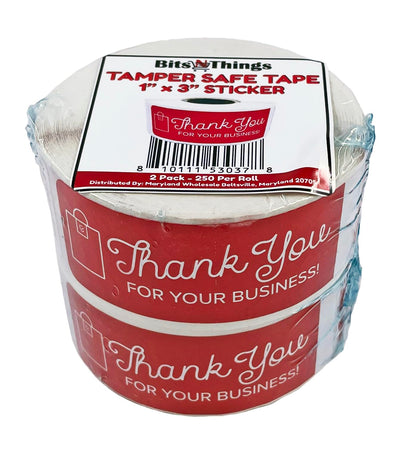 Bits N Things Tamper Safe Tape | Tamper-Evident Label/Seal/Sticker for Food Container | 1 x 3 inches | 250 Per Roll | 2 Pack