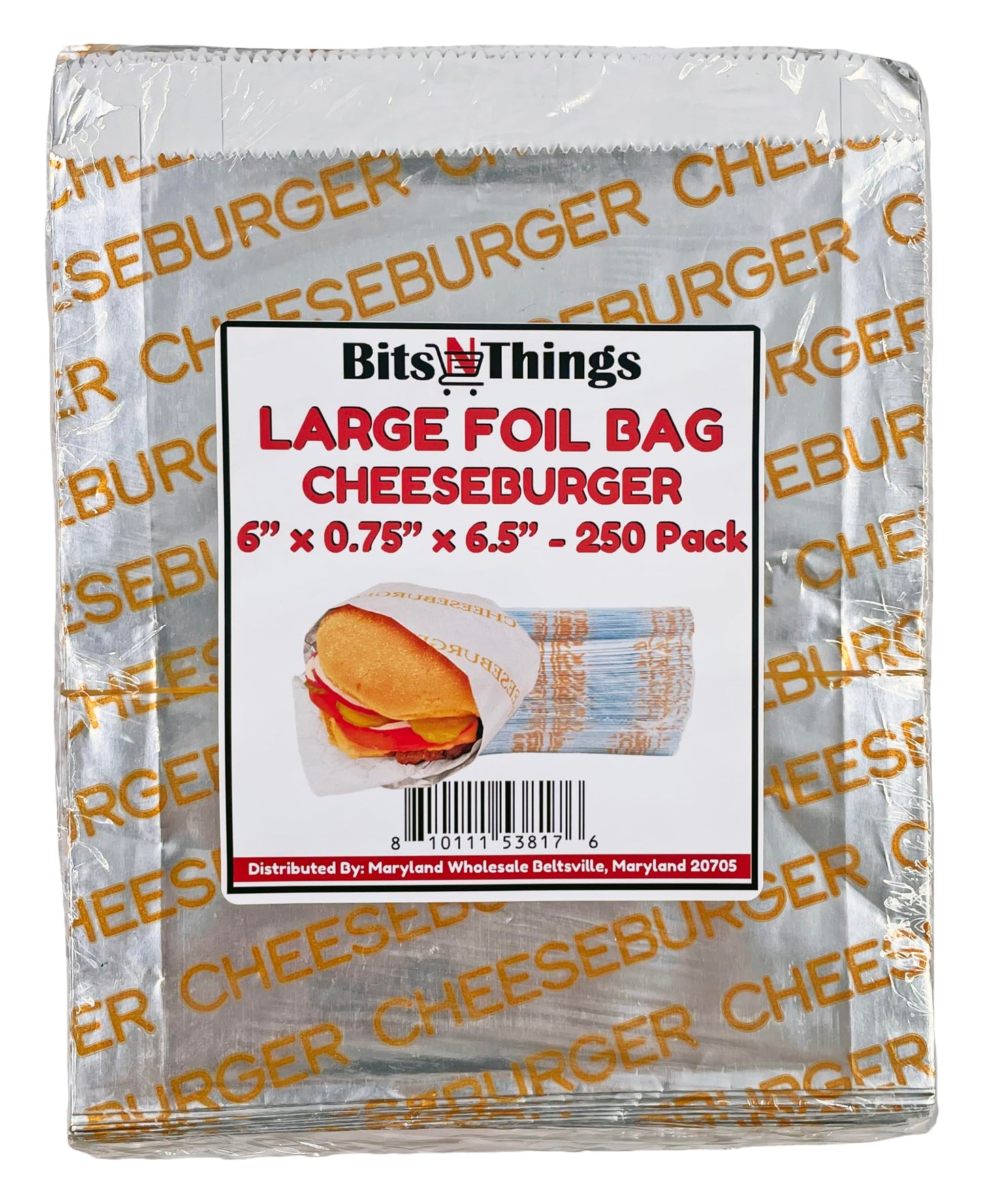 Bits N Things Large Cheeseburger Bag | 6" x 6.5" x 0.75" | Kosher, Insulated, Grease Resistant Wrapper | 250 Count