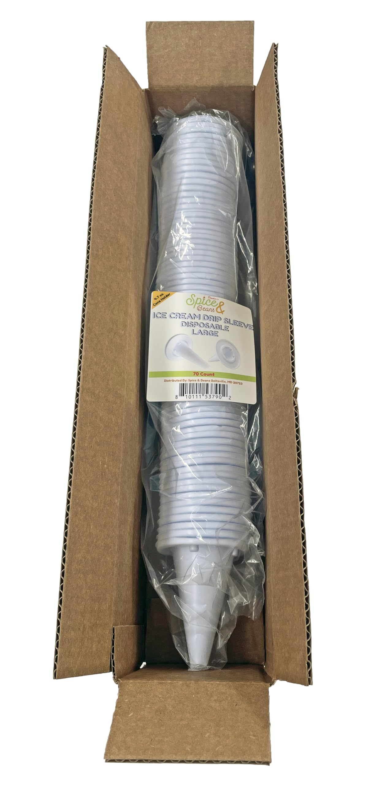 Disposable Ice Cream Cone Drip Catcher Sleeve - 70ct - Large Pointed Cone 4-7oz