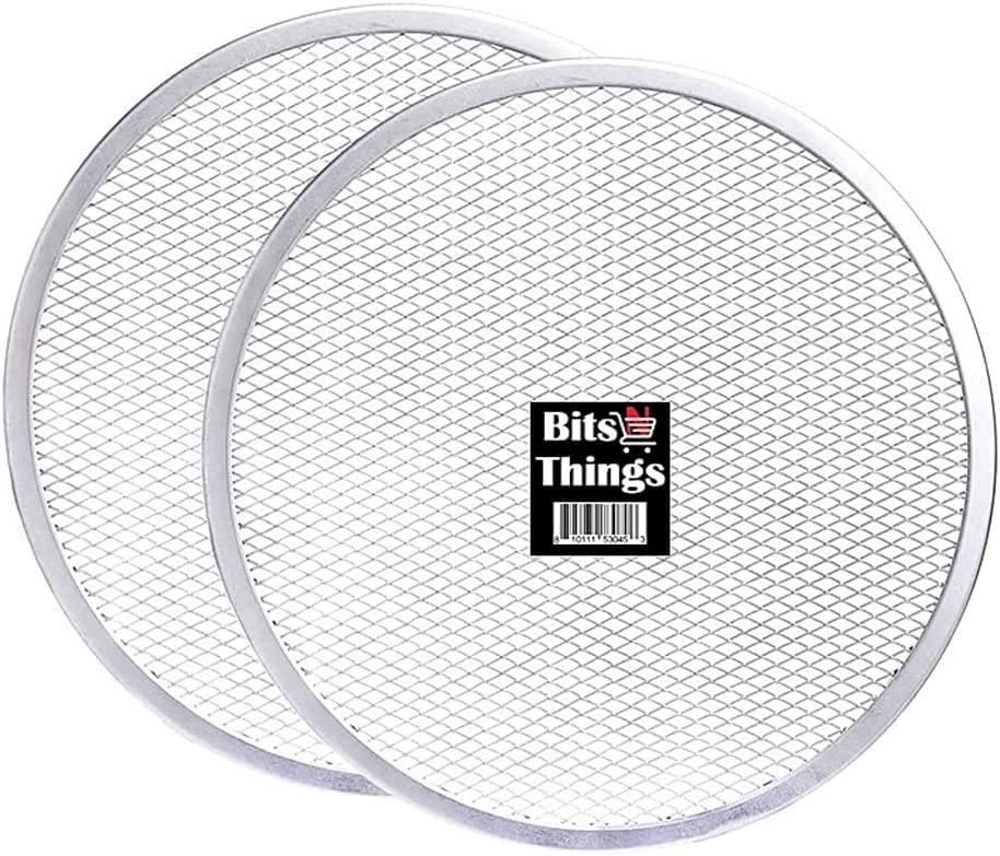 Bits N Things Pizza Screen | Seamless Round Aluminum Mesh | Baking Tray for Home Kitchen Restaurant |10 INCHES 2 PACK.