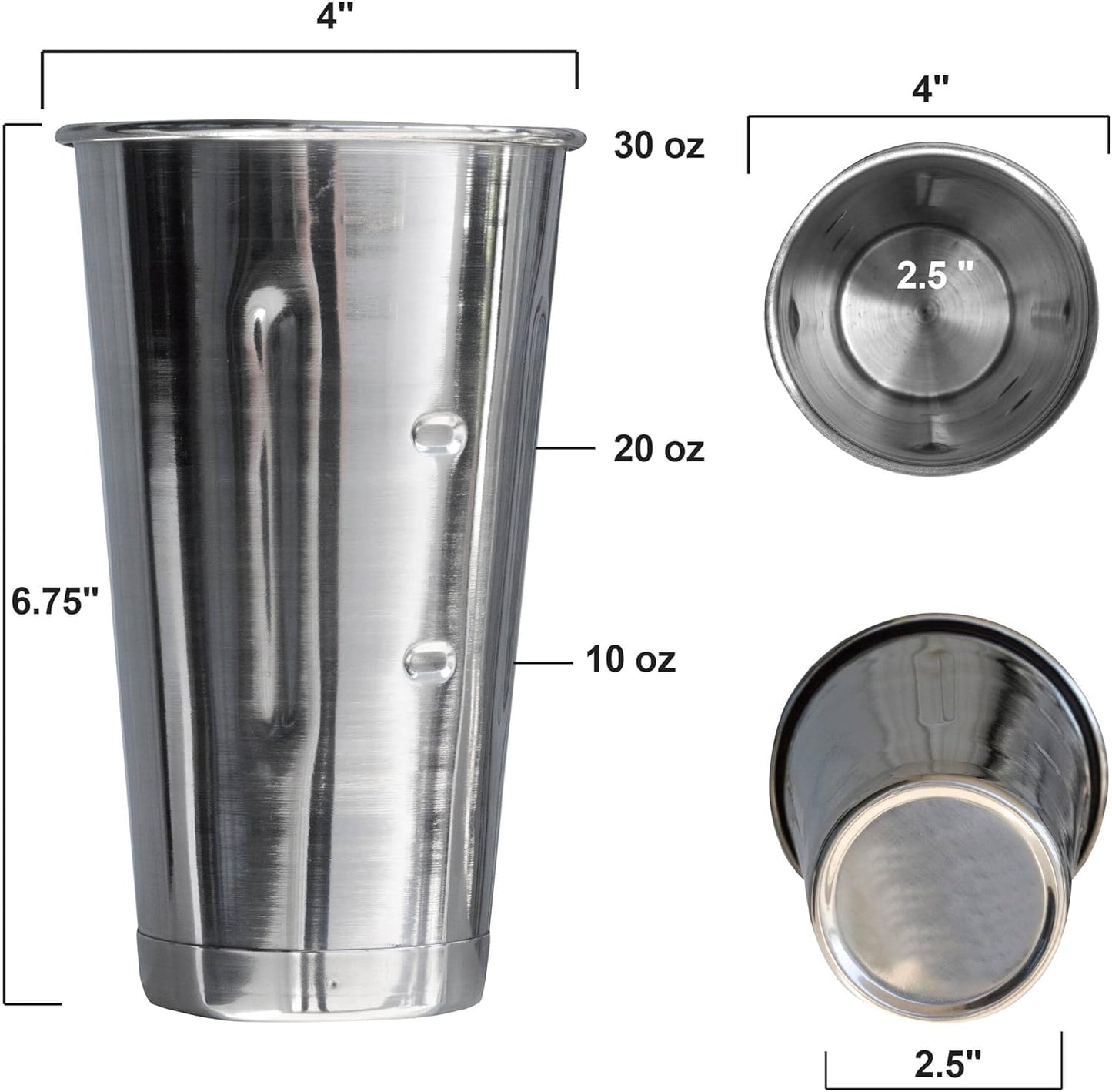 Bits N Things 30 oz. Stainless Steel Malt Cup - Milkshake/Cocktail - Pack of 2