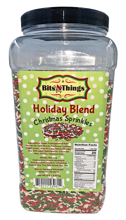 Bits N Things Red, White & Green Christmas Sprinkles | Holiday Blend | Topping & Decoration | 5 lb. Bulk Container