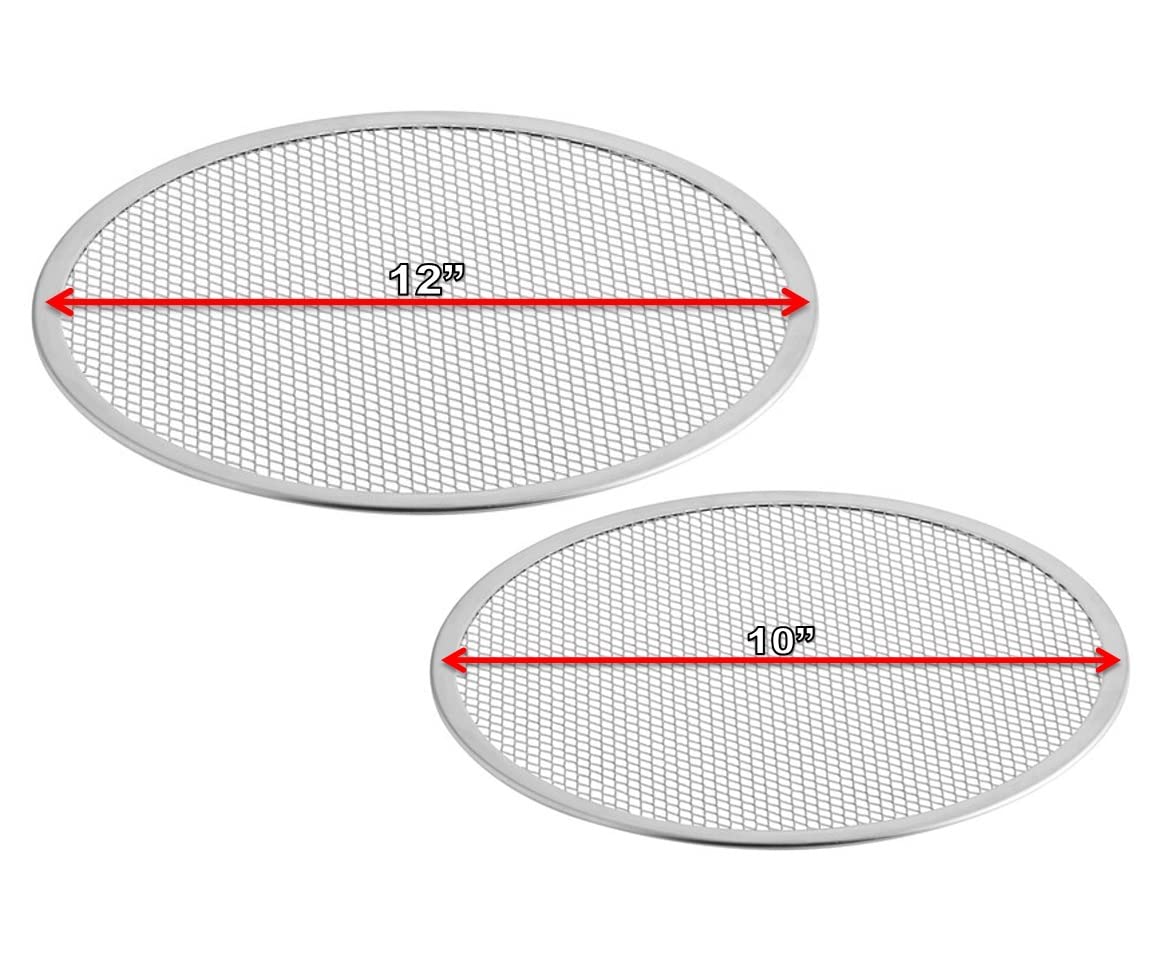 Bits N Things Pizza Screen | Seamless Round Aluminum Mesh | Baking Tray for Home Kitchen Restaurant | (2 Each (4 Total), 10 & 12 Inch)
