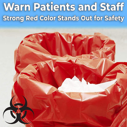 Bits N Things Infectious Biohazard Waste Bags Hazardous Trash Can Liners | Medical Grade No Leak Bags | Great for Lab Containers, Swabs, Pads, Gloves | (Red, 50 Count - 37" x 50" (44 Gallon))