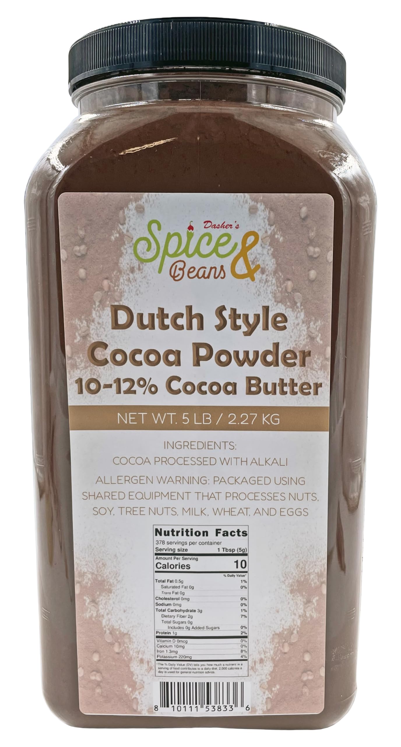 Dutch Style Cocoa Powder by Dasher's Spice & Beans| 100% Cocoa Powder | Unsweetened | 5 lb. Container