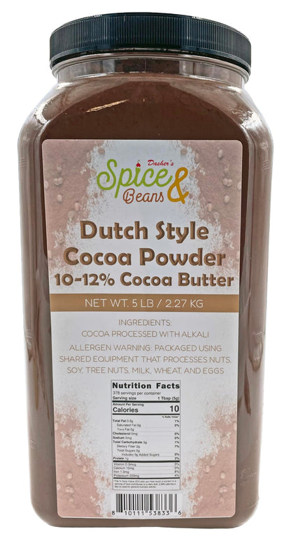 Dutch Style Cocoa Powder by Dasher's Spice & Beans| 100% Cocoa Powder | Unsweetened | 5 lb. Container
