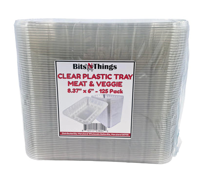 Bits N Things Clear Plastic Tray | 6 x 8-3/8 x 1-1/8 | Display Fresh Meats, Vegetables, or Fruits | 125 Count
