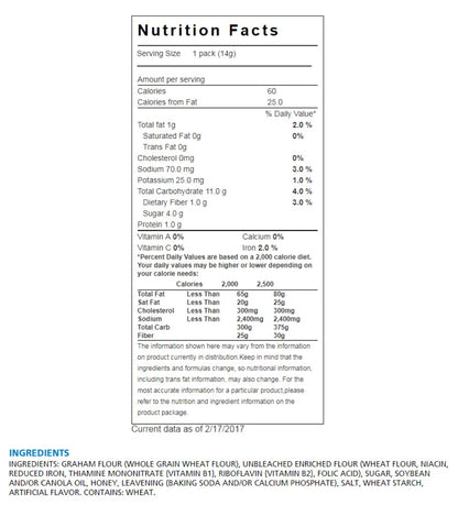 Graham Crackers, Portion Packaged in Twin Packs (40/2packs, 80 crackers total), by Dasher's Spice & Beans