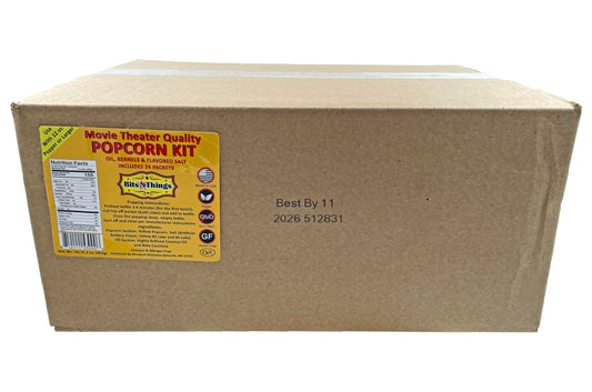 Home Theater All in One Popcorn Kit For 12 oz. Popper | Portion Packets with Kernels, Oil and Flavored Salt | By Bits N Things | Pack of 24
