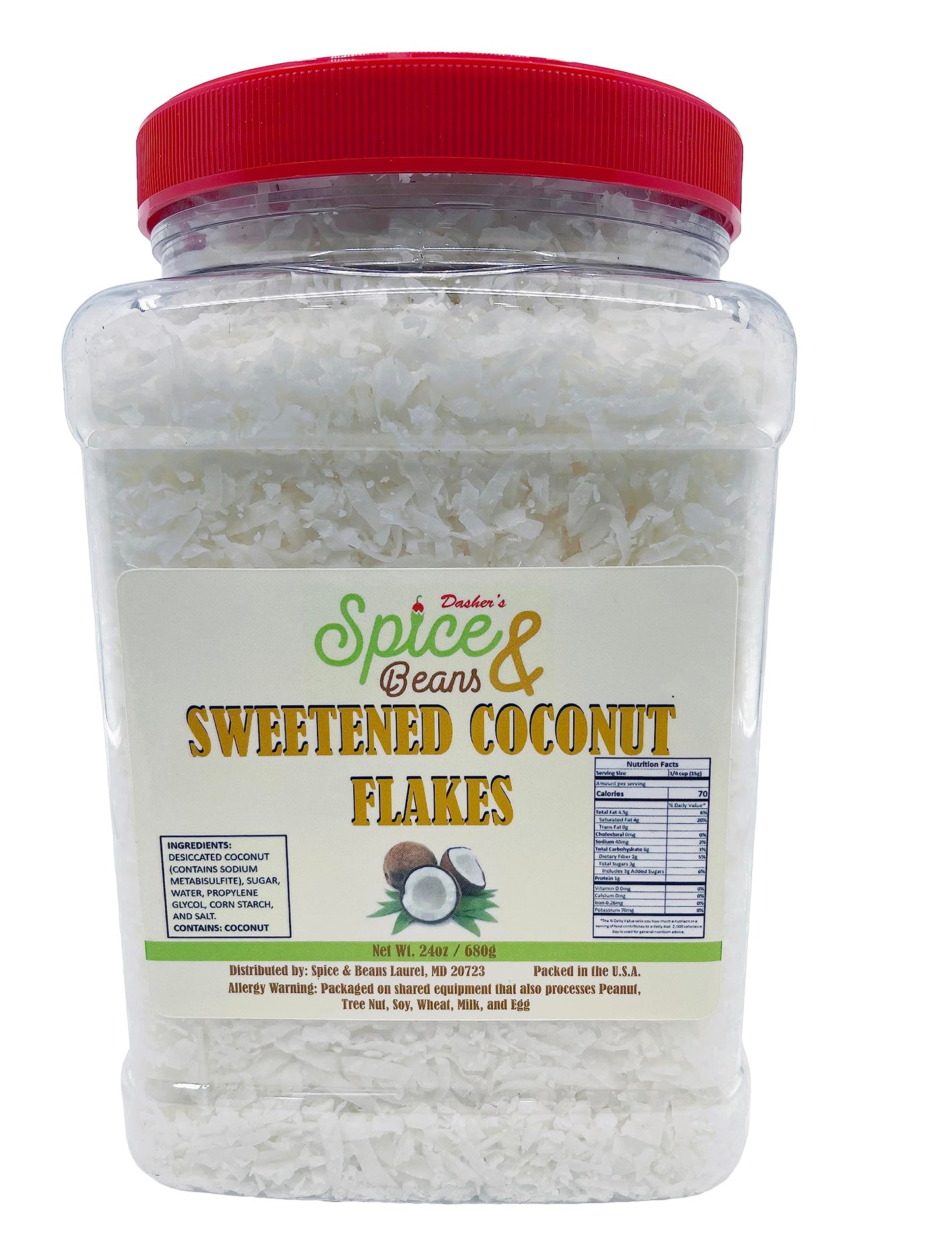 Dasher's Spice & Beans Premium Coconut Flakes | Sweetened | Packed in the USA | (1.5 lb.)
