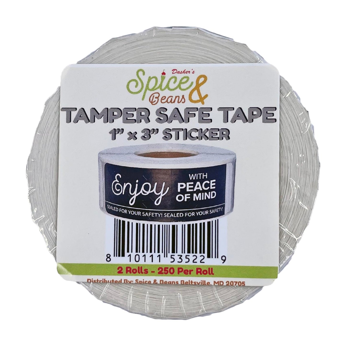 Tamper Safe Tape by Dasher's Spice & Beans | Tamper Evident Sealed for Freshness Labels | Adhesive Black Stickers 1 x 3 inches - 500 Count (Pack of 2/250ct Rolls)