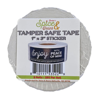 Tamper Safe Tape by Dasher's Spice & Beans | Tamper Evident Sealed for Freshness Labels | Adhesive Black Stickers 1 x 3 inches - 500 Count (Pack of 2/250ct Rolls)