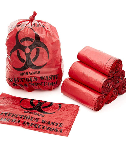 Bits N Things Infectious Biohazard Red Waste Bags | Hazardous Trash Can Liners | Medical Grade No Leak Bags | Great for Lab Containers, Swabs, Pads, Gloves | (200 Count - 40" x 48" (40-50 Gallon))