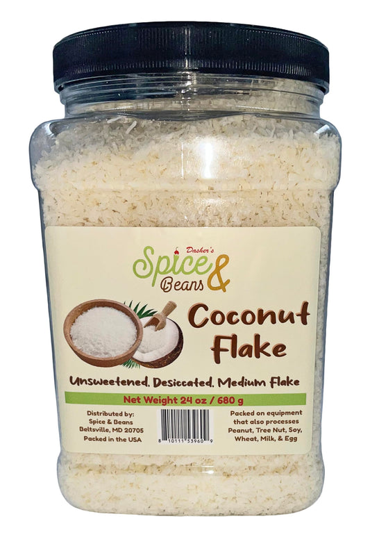 Unsweetened Coconut Flakes | Desiccated Dry Medium Flake | Made in America | by Dasher's Spice & Beans | 1.5 lb. Container