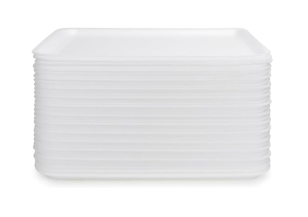 Bits N Things White Foam Meat Trays | Disposable Standard Supermarket Meat Poultry Frozen Food Tray | Arts & Crafts | 50 Count