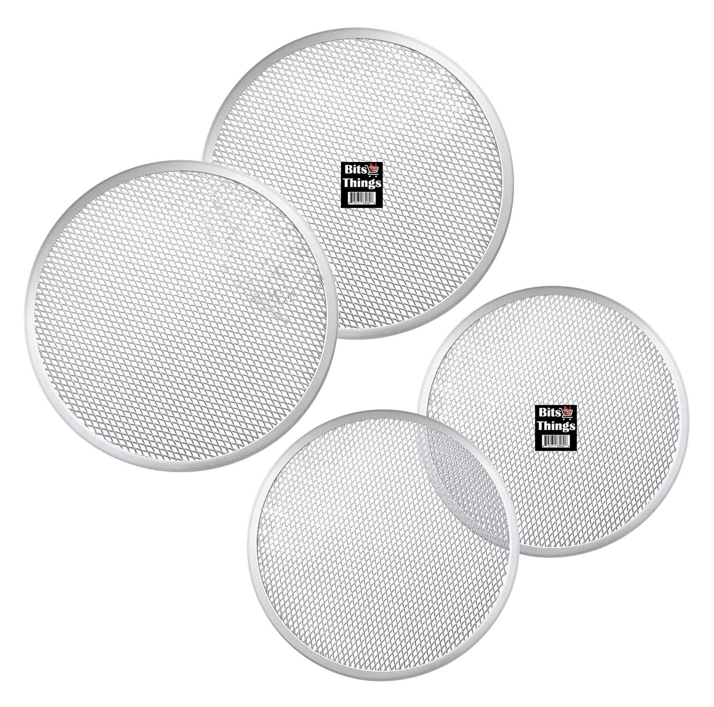 Bits N Things Pizza Screen | Seamless Round Aluminum Mesh | Baking Tray for Home Kitchen Restaurant | (2 Each (4 Total), 10 & 12 Inch)