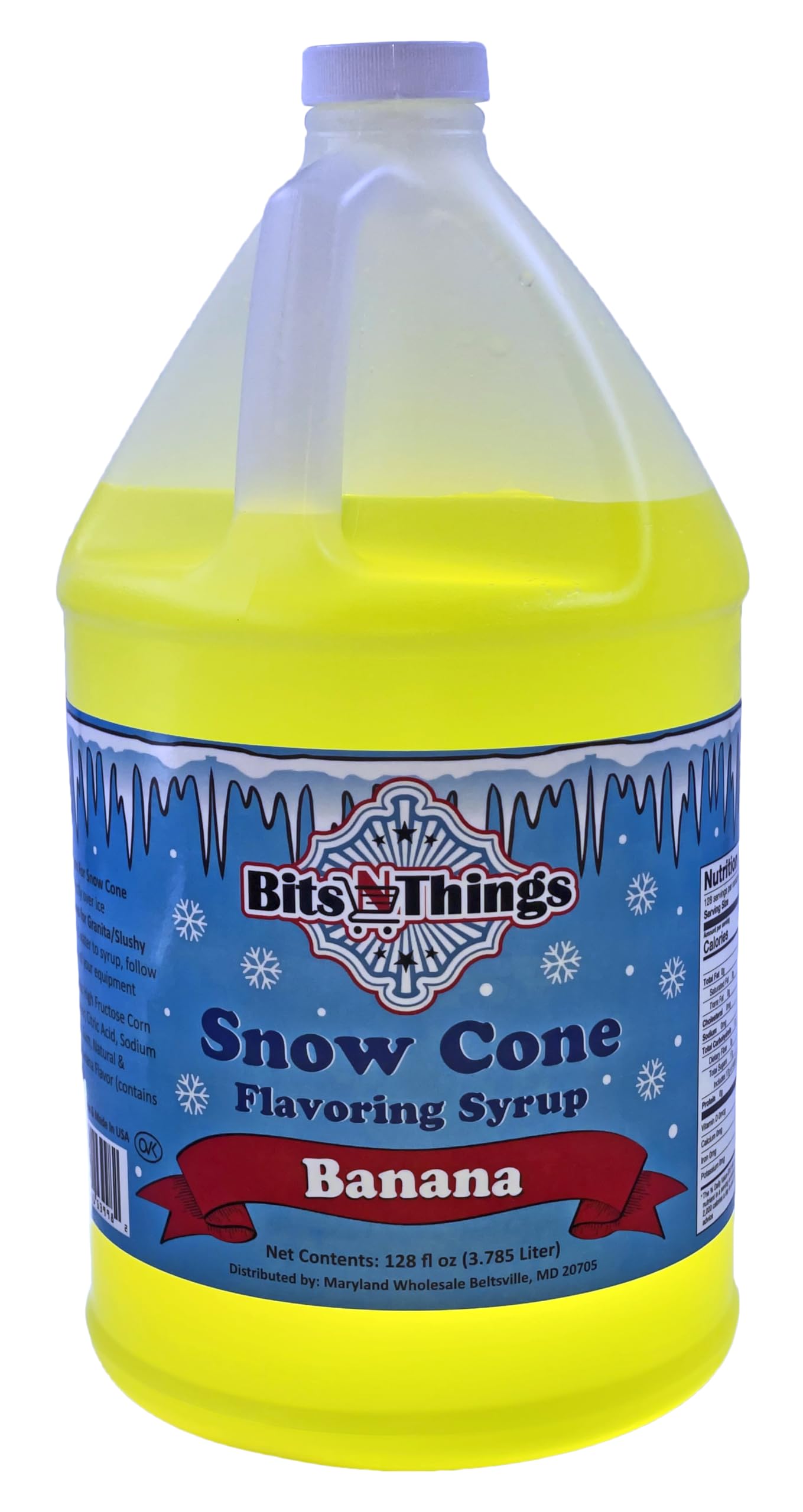 Bits N Things Banana Snow Cone Syrup | Slushy & Granita | Kosher | Made In America | 1 Gallon