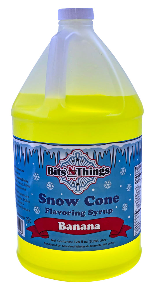 Bits N Things Banana Snow Cone Syrup | Slushy & Granita | Kosher | Made In America | 1 Gallon
