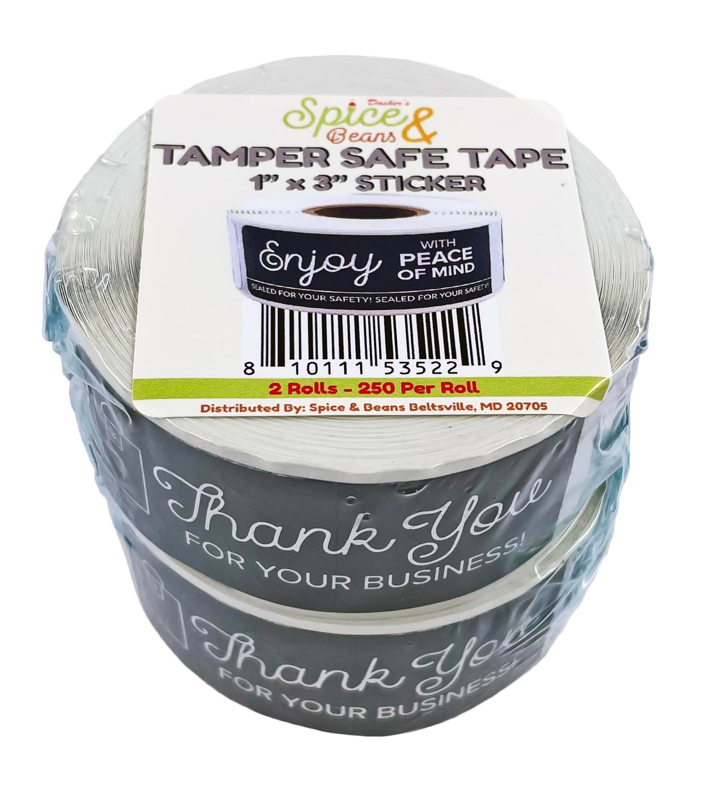 Tamper Safe Tape by Dasher's Spice & Beans | Tamper Evident Sealed for Freshness Labels | Adhesive Black Stickers 1 x 3 inches - 500 Count (Pack of 2/250ct Rolls)
