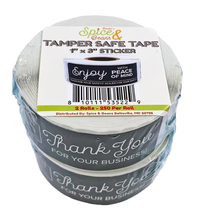Tamper Safe Tape by Dasher's Spice & Beans | Tamper Evident Sealed for Freshness Labels | Adhesive Black Stickers 1 x 3 inches - 500 Count (Pack of 2/250ct Rolls)