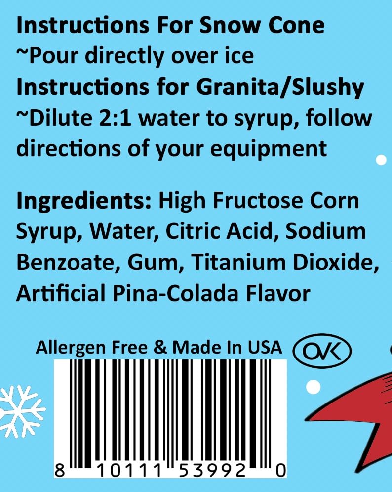 Bits N Things Pina Colada Snow Cone Syrup | Slushy & Granita | Kosher | Made In America | 1 Gallon