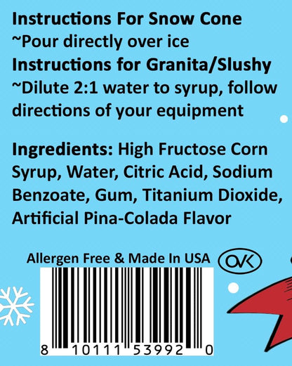Bits N Things Pina Colada Snow Cone Syrup | Slushy & Granita | Kosher | Made In America | 1 Gallon