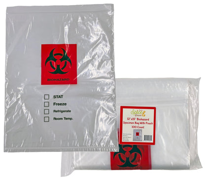 Biohazard Specimen Bag By Dasher's Spice & Beans | 12"x15" Zip Top | with Pouch for Paperwork | 100 ct