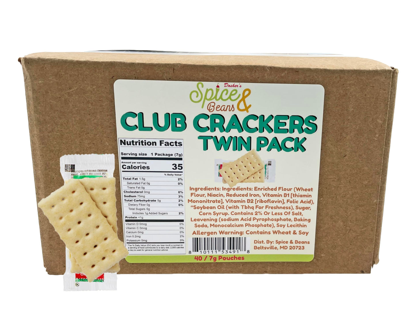 Club Crackers Original by Dasher's Spice & Beans | Kosher | Made In America | 40-0.25oz Twin Packs