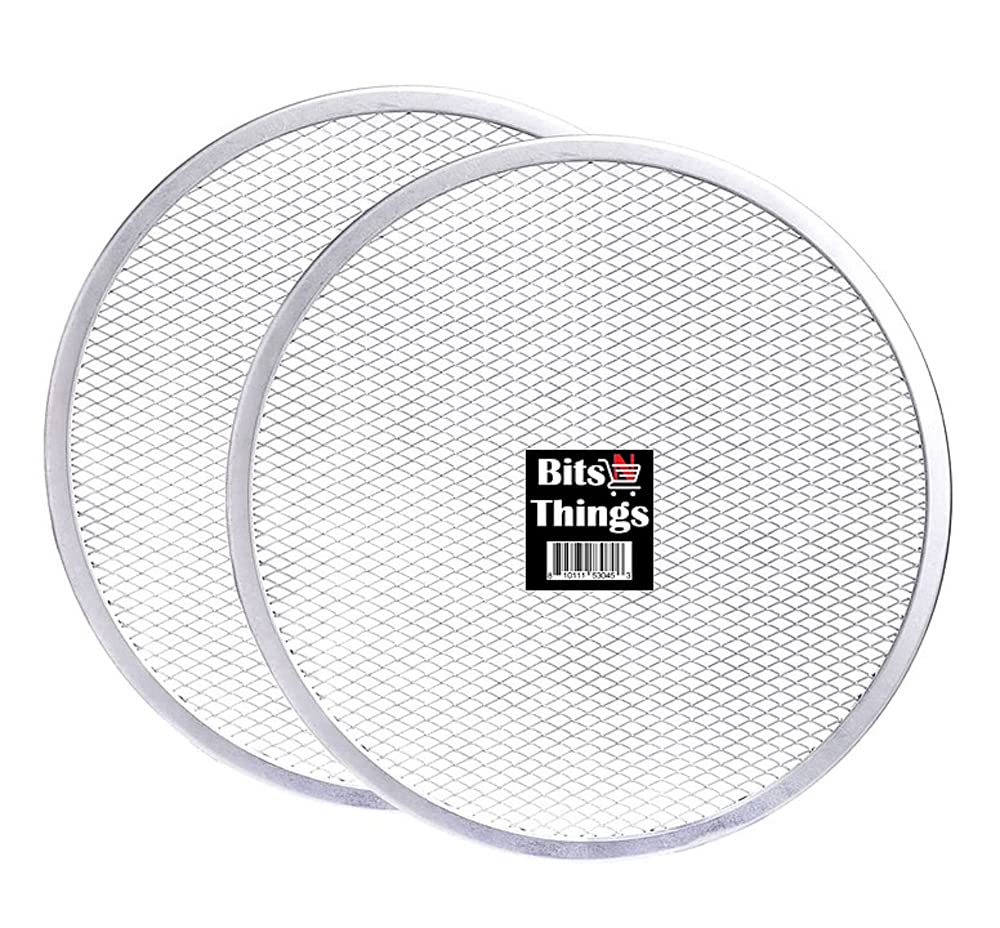 Bits N Things Pizza Screen | Seamless Round Aluminum Mesh | Baking Tray for Home Kitchen Restaurant | (2 PACK, 12 Inch)
