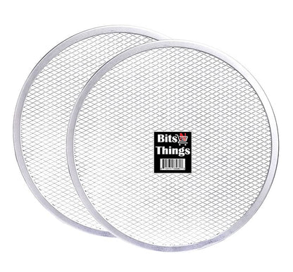 Bits N Things Pizza Screen | Seamless Round Aluminum Mesh | Baking Tray for Home Kitchen Restaurant | (2 PACK, 12 Inch)