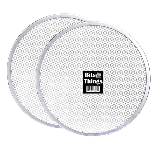 Bits N Things Pizza Screen | Seamless Round Aluminum Mesh | Baking Tray for Home Kitchen Restaurant | (2 PACK, 12 Inch)