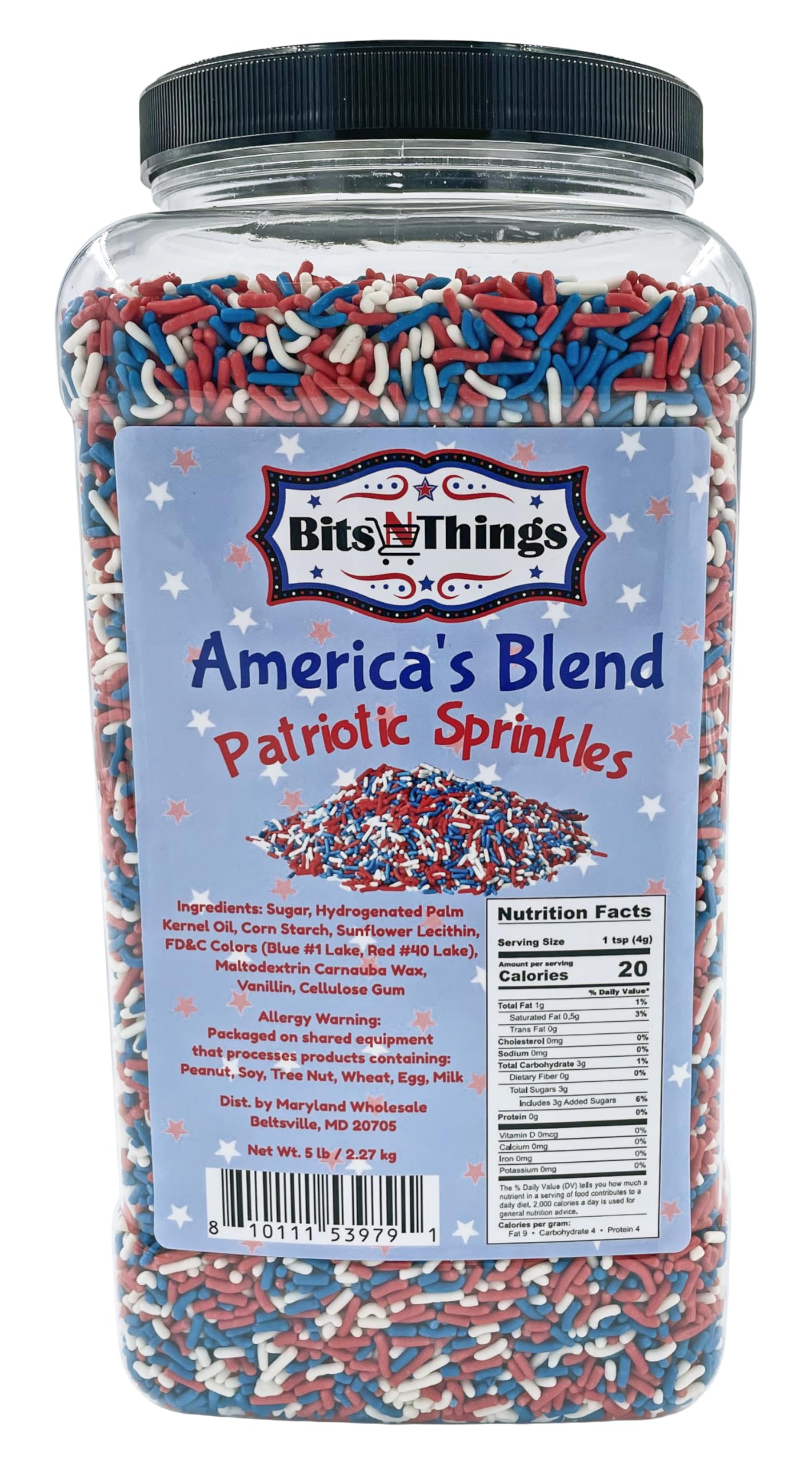 Bits N Things Red, White & Blue Patriotic Sprinkles | America's Blend | Topping & Decoration | 5 lb. Bulk Container