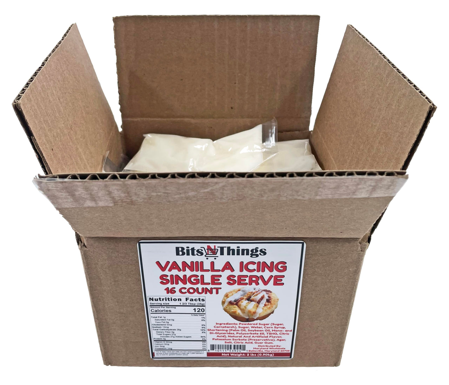 Bits N Things Vanilla Icing 2 oz. Packet | Gluten-Free, Kosher, & Vegan | Made in America | Dessert Topping & Decoration | 16 Count