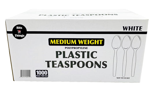 Bits N Things Disposable Teaspoons | White Medium Weight Cutlery | 1000 Count