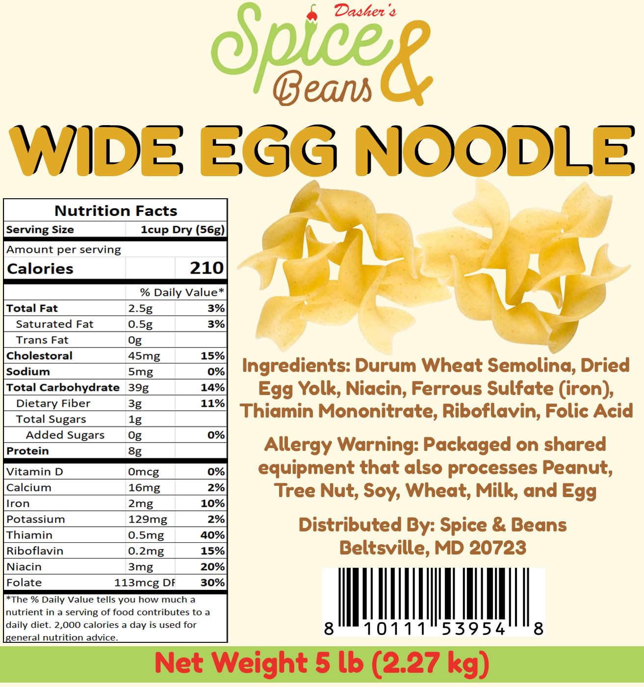 Pasta Noodles by Dasher's Spice & Beans | 100% Durum Semolina Flour |