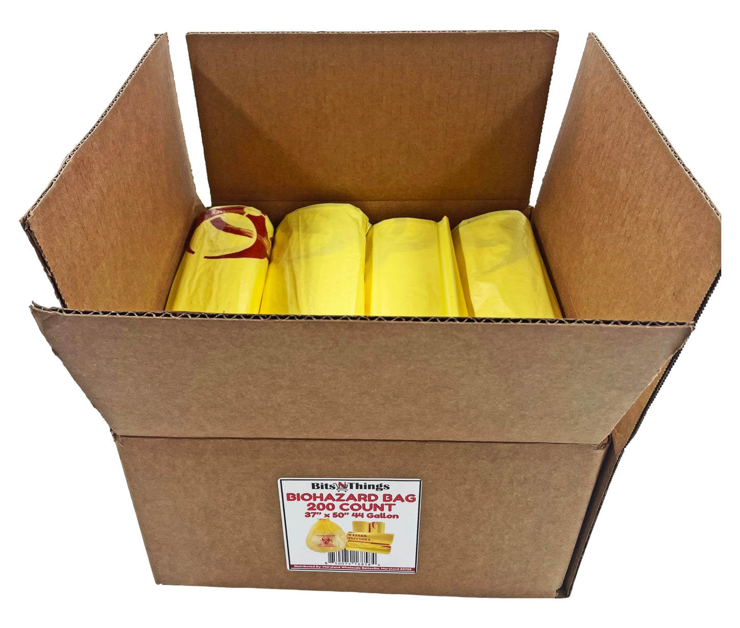 Bits N Things Infectious Biohazard Yellow Waste Bags | Hazardous Trash Can Liners | Medical Grade No Leak Bags | Great for Lab Containers, Swabs, Pads, Gloves | (200 Count - 37" x 50" (44 Gallon))